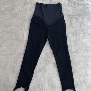 Pink blush maternity skinny jeans, black distressed